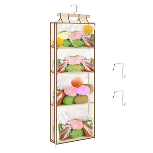 4 Shelf Over The Door Hanging Storage Bag-Clear Hanging Yarn Storage Organizer,Large Capacity handbag Toy Organizer for Closet Living bathroom Room