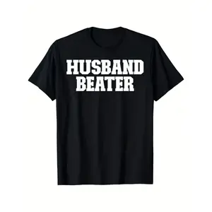 Funny Husband Beater T-Shirt - Bold "Husband Beater" Text Graphic Tee, Sizes S-XXXL - Birthday Anniversary Gift for Husband, Anniversary Present for Wife - Everyday & Special Occasion Men'S Shirt - Funny Marriage Joke Apparel, Humorous Gift Idea, Playful