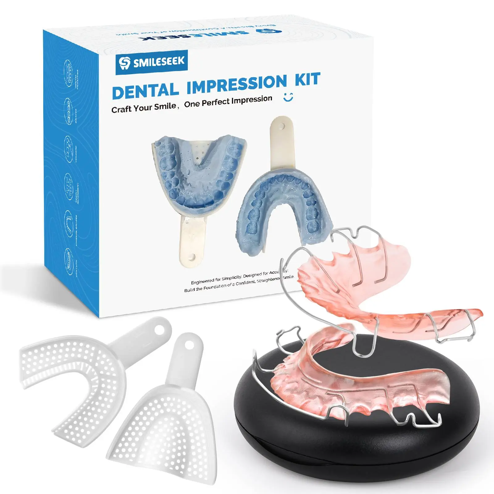 S SMILESEEK Acrylic Hawley Retainers for Adults, Adjustable Stainless Steel Wire, Includes Upper & Lower Set with At-Home DIY Impression Kit, Oral Teeth Accessory, Dental Accessory, Orthodontic Accessories