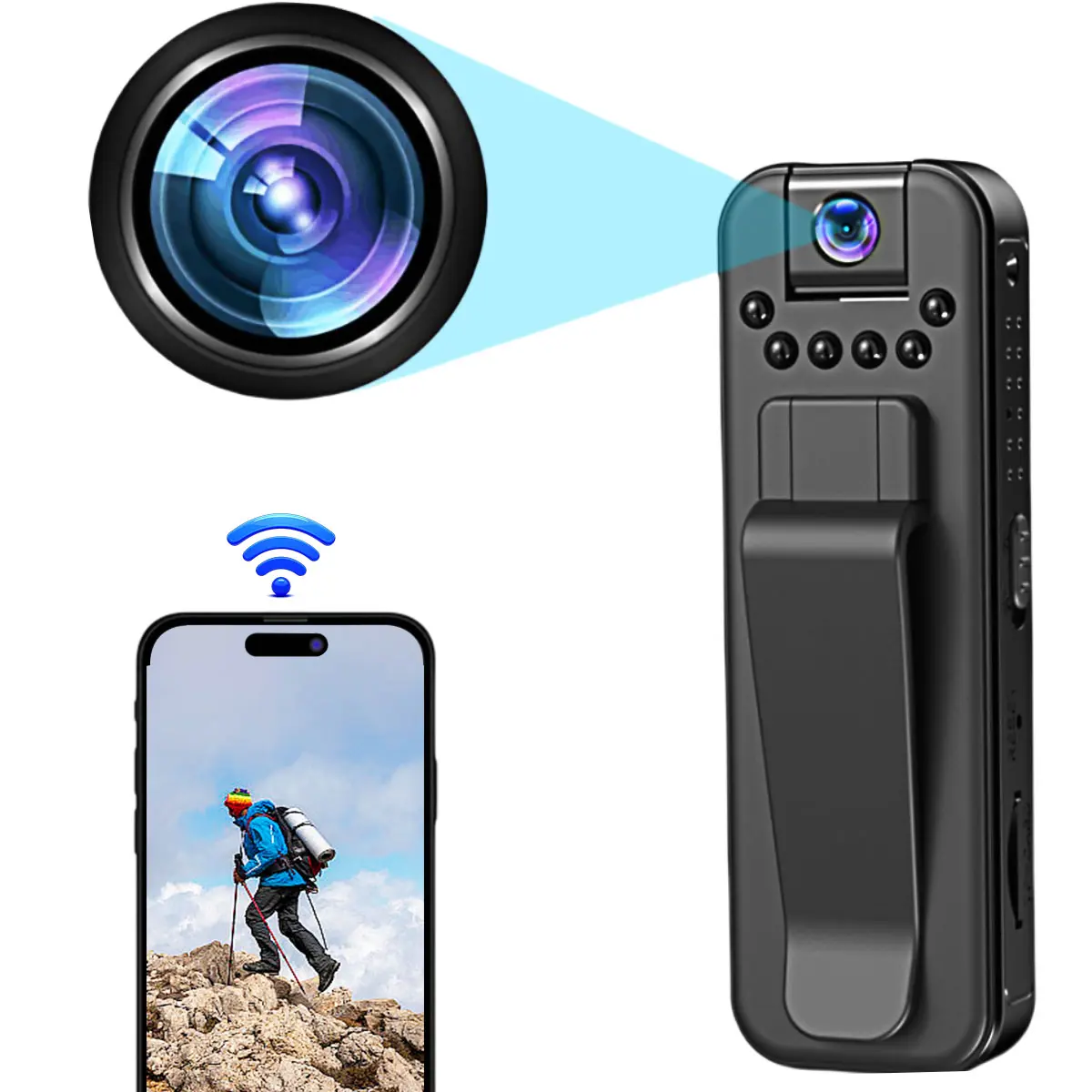 HD Body Camera, 180° Rotatable Lens, IR Night Vision, Portable Body Cam, Wearable Action Camera, Portable Sports Camera for Cycling Hiking Travel Vlogging, Wearable Cameras