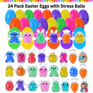 24 Pack Easter Eggs with Stress Balls, Bunny & Axolotl Squeeze Toys for Kids, Easter Basket Stuffers, Party Favors, Squishy Stress Relief Easter Gift
