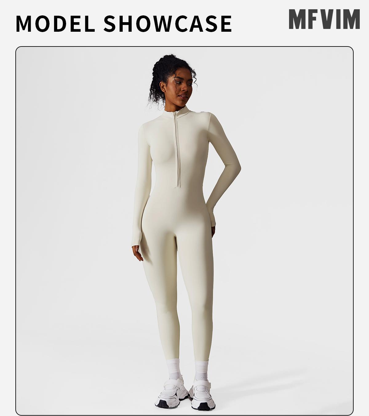 Women's Solid Zip-Up Skiing Jumpsuit by MFVIM - Casual Sporty Long-Sleeve Jumpsuit for Skiing and Cycling, Ladies' Activewear for Fall and Winter Workout Gym Clothing SpringStatements