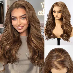 HAIRCUBE 24 Inch Mixed Brown Long Curly Layered Wigs 13x6 HD Synthetic Lace Front Wig Glueless Wigs for Women Daily Use