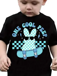 Toddler Boys Mom's Coolest Peep Mother's Day T-Shirt, Cool Skateboard Bunny Graphic Tee for Kids, Little Boys Short Sleeve Cotton Shirt, Sweet Mother's Day Gift for Sons
