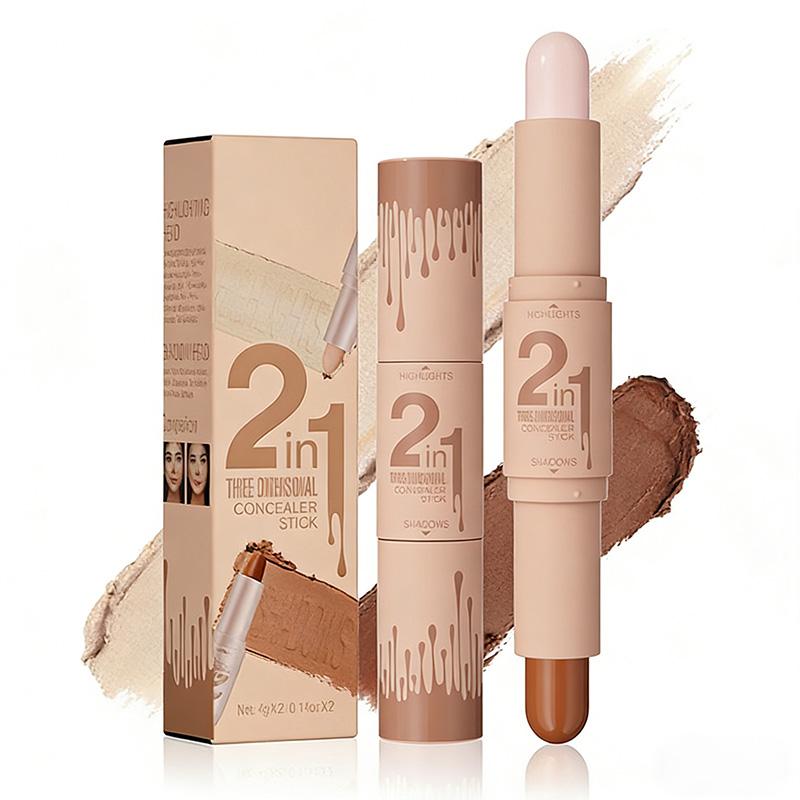 2-IN-1 Dual-End Highlight & Contour Stick, Three-Dimensional Shaping, Easy to Use & Portable, Brightens & Defines, Waterproof & Easy to Remove, Long-lasting, Smooth Creamy Blendable Formula, Natural Buildable Coverage, For All Skin Types