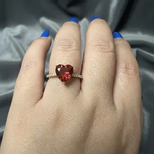 Elegant Red Heart-Shaped Stone Ring with Gold Plated Band for Women's Fashion Accessories