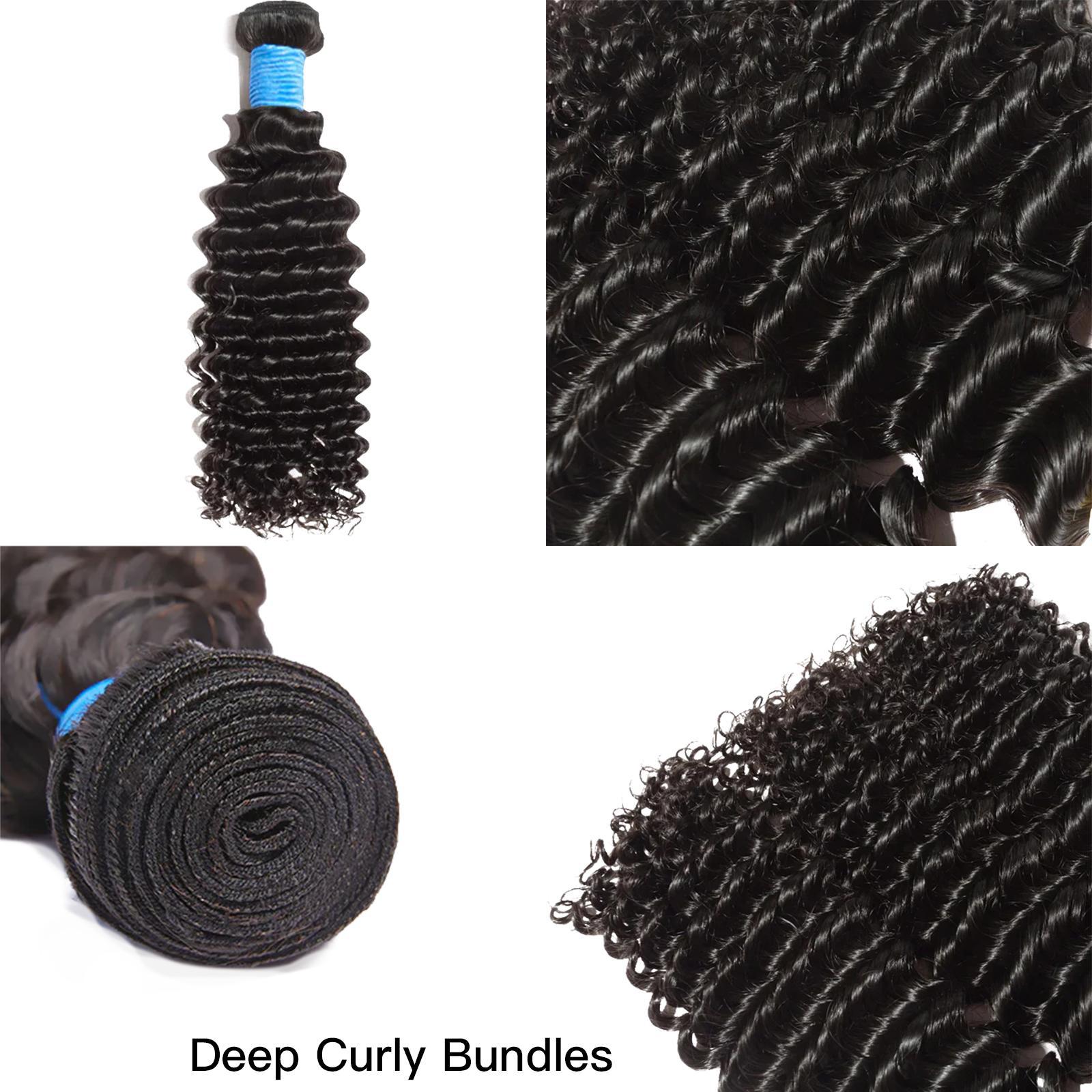 [Ashine] Vacation Hair 10A Brazilian Virgin 100% Human Hair Deep Wave Deep Curly Bundles Sew In Quick Weave Ponytail Closure Extensions One-directional Cuticles-sleek, Tangle-resistant, and Re-wearable 12-30 Inches Afro Kinky Bulk