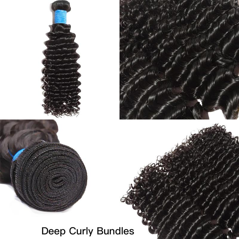 [Valentine's Day Special]  Ashine Vacation Hair 10A Brazilian Virgin 100% Human Hair Deep Wave Deep Curly Bundles Sew In Quick Weave Ponytail Closure Extensions One-directional Cuticles-sleek, Tangle-resistant, and Re-wearable 12-30 Inches Afro Kinky Bulk