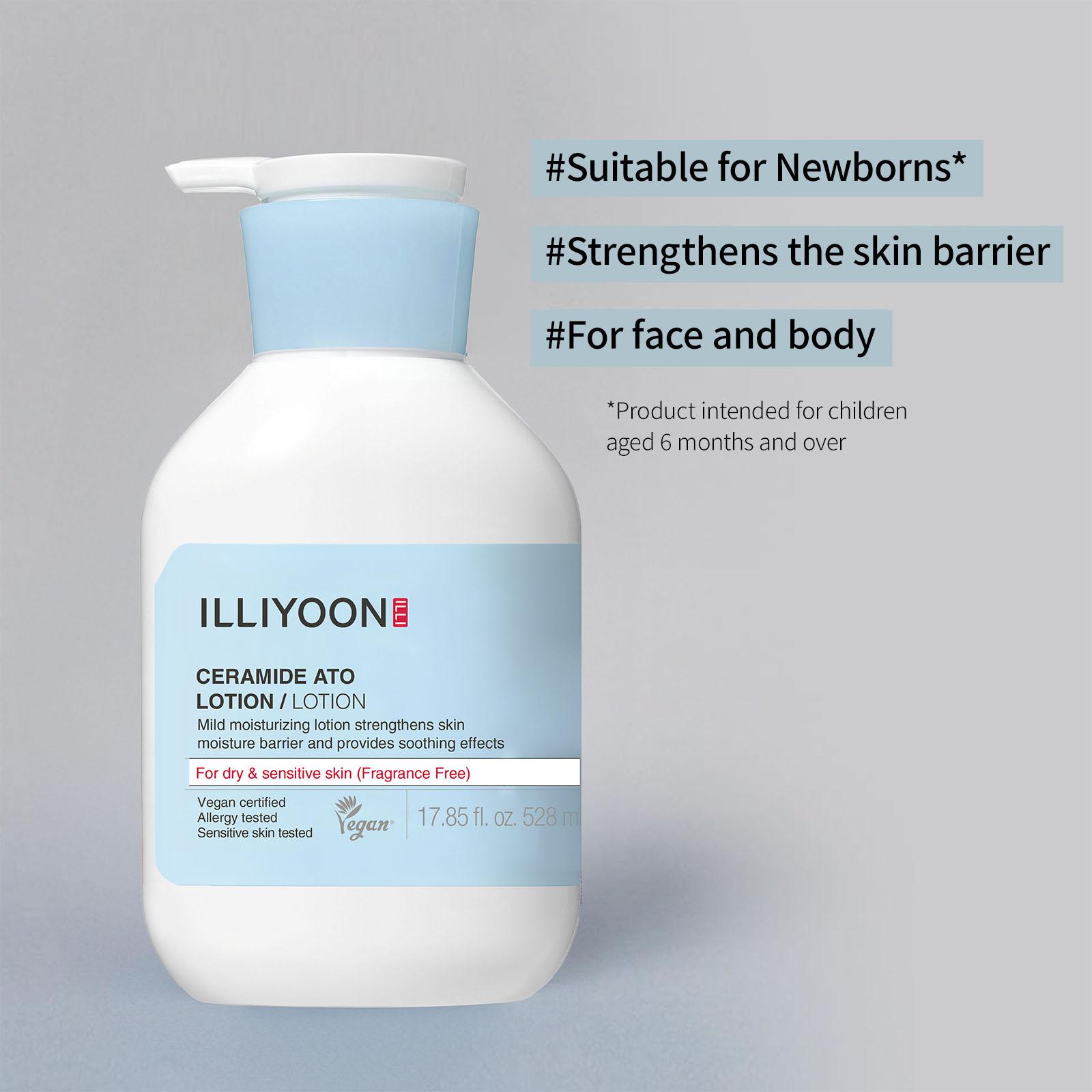 Illiyoon Ceramide Ato Lotion | Moisturizing Lotion for Dry & Sensitive Skin, Super Hydrating, For Face & Body, Gentle for Infants, Sliky and Smooth texture, Vegan Certified, 11.83 fl. oz
