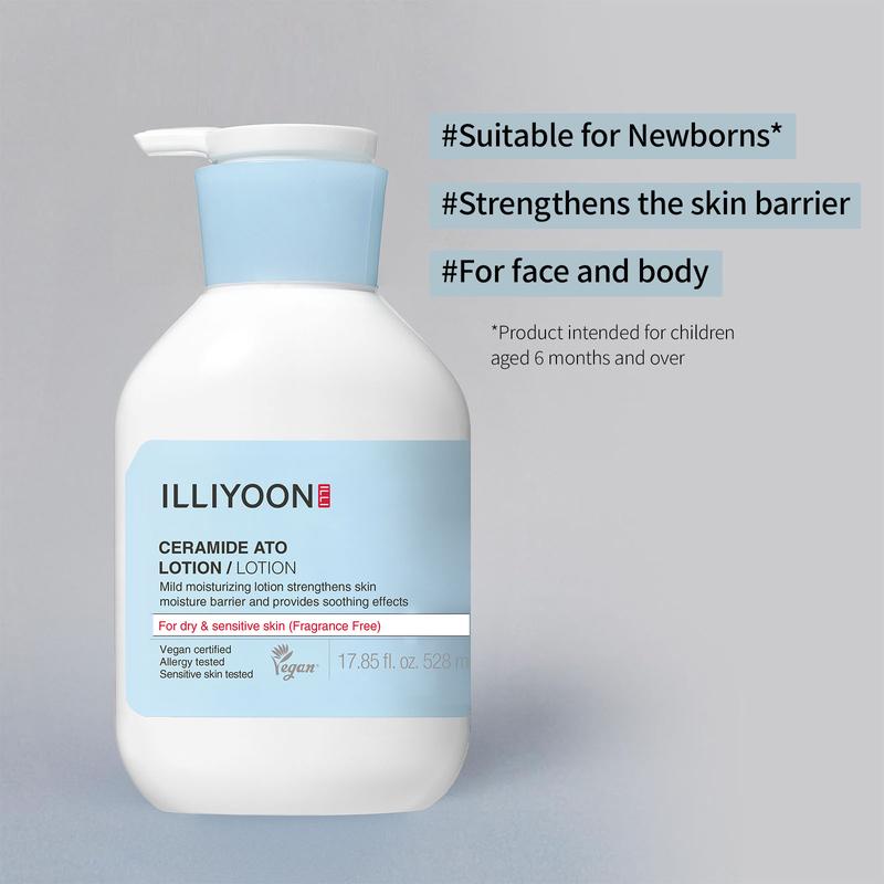 Illiyoon Ceramide Ato Lotion | Moisturizing Lotion for Dry & Sensitive Skin, Super Hydrating, For Face & Body, Gentle for Infants, Sliky and Smooth texture, Vegan Certified, 11.83 fl. oz