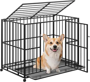 36/42/48 Inch Dog Crate for Small Sized Dogs, Heavy Duty Stainless Steel Dog Kennel Indoor Escape Proof with Wheels and Removable Tray, Extra Small Indestructible Dog Cage Stackable for High Anxiety Dogs