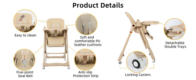New High Chair & Cradle For Children's,Multifunctional 6 in 1 Adjustable High Chair with Removable 3-Position Adjustable Tray, stain resistant Stability Structure & 3-Point Safety Harness,Dining Room Furniture