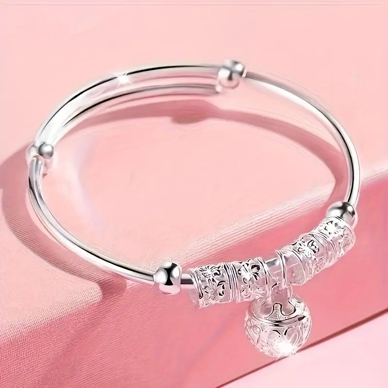 Elegant 925 Silver Bangle with Lace Pattern for Women, Fashion Pendant Jewelry, Ideal for Daily Wear & Valentine's Day Gift, Fashion Accessories