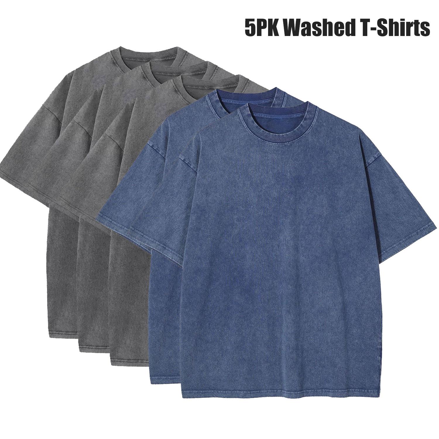 5 Pack Oversized Tshirts for Men Gym Vintage Heavyweight T Shirts Cotton Workout Acid Wash Baggy Tees