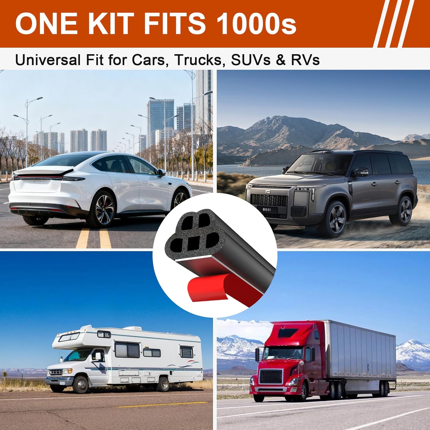 52.5 Ft Car Door Seal Strip Universal Self Adhesive Automotive Weather Stripping, Double Layer 5-Hole Car Door Soundproofing Strip, Rubber Seal Strip for Cars Trucks SUVs RVs Hood Cover