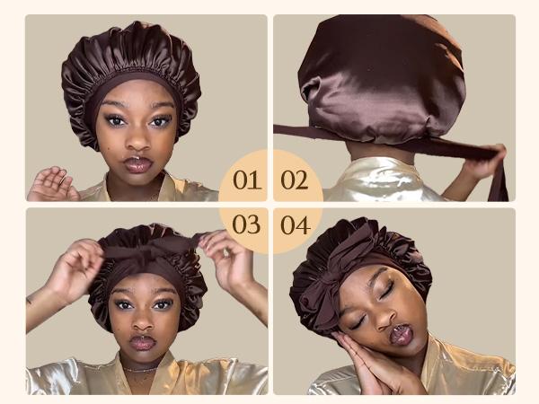 YANIBEST Double Layer Satin Silk Bonnet for Sleeping Hair Bonnet with Elastic Tie Band for Curly Hair Wig Caps Beanpaste Pink TikTokShopBlackFriday