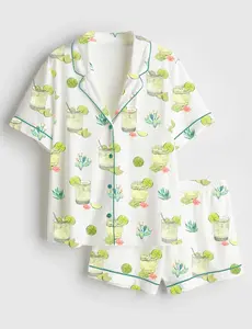 Women’s Cocktail Cactus Western Wine Lemon Short, Long Sleeve Satin Pajama Set