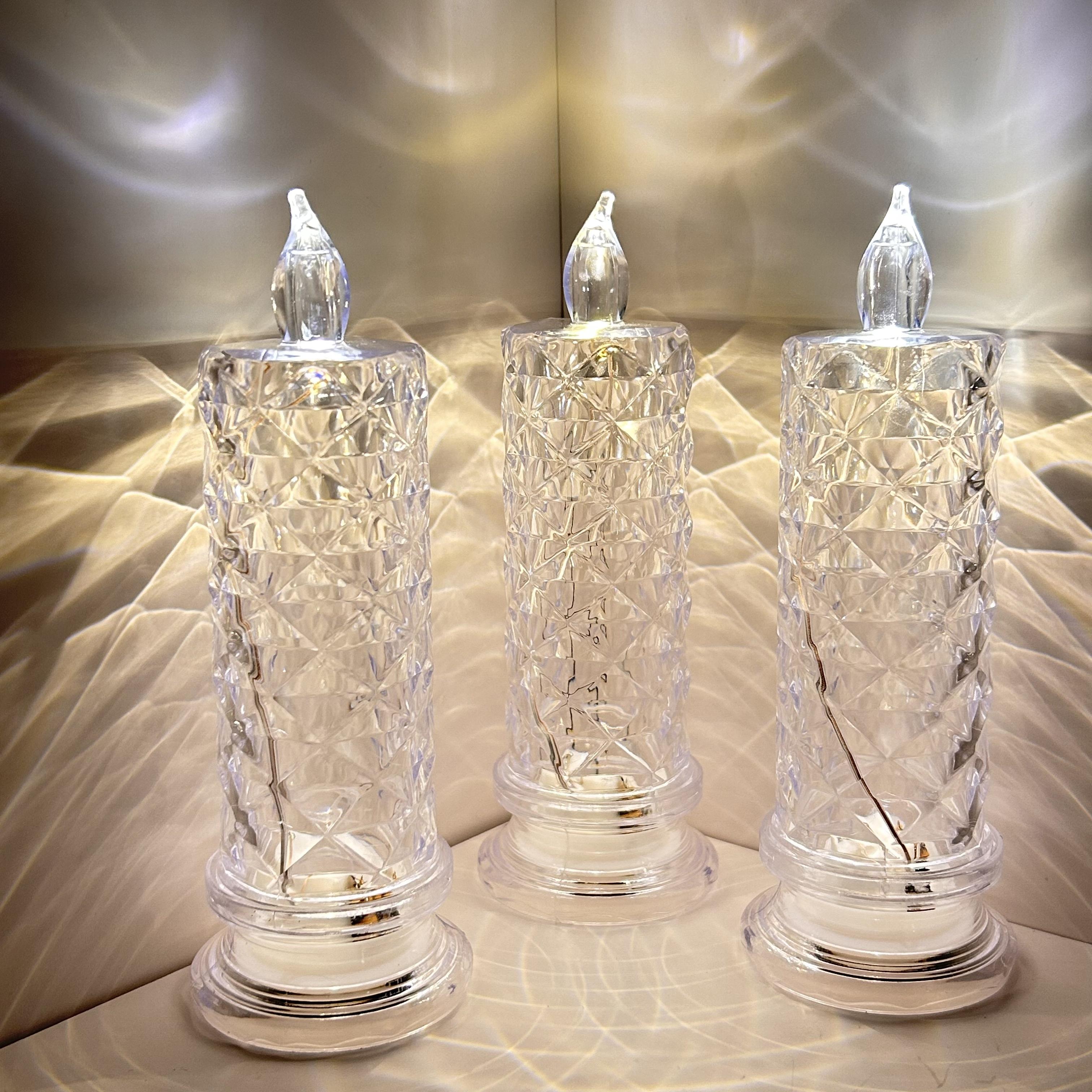 4-Pack Crystal Flameless LED Candles with Realistic Flame - Diamond-Look Ambient Glow Home Decor, Table Centerpiece Ideas, Festive Holiday (Christmas, Halloween) Santa Ornament, Indoor Outdoor Aesthetic Gift Set