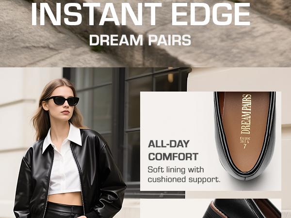 Dream Pairs Women's Round Toe Chunky Mid-Heel Slip-On Loafers - Casual PU Shoes