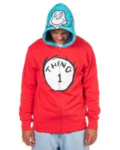 Dr. Seuss Hoodie Adult Thing 1 Thing 2 Reversible Zip Up Costume Hooded Sweatshirt