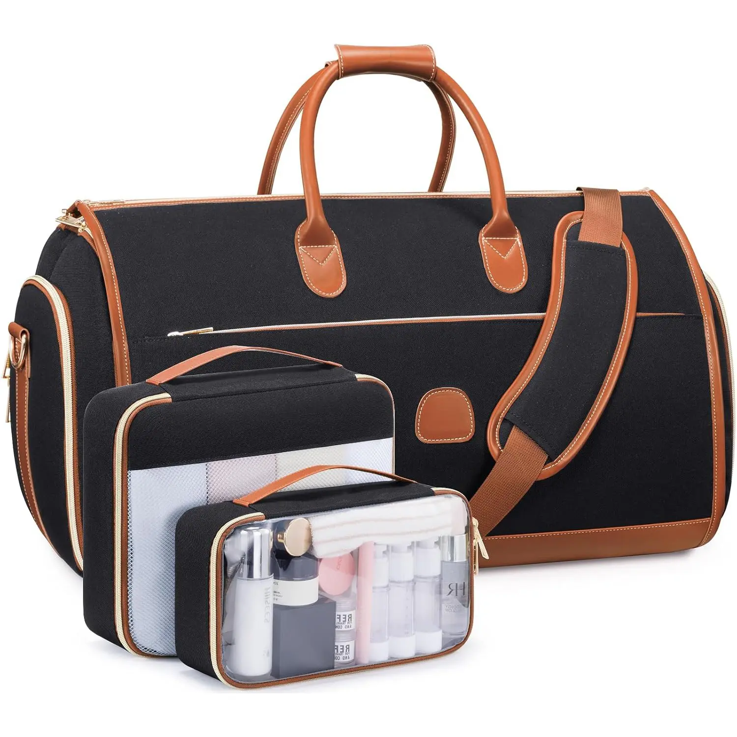 40" Convertible Garment Bag for Travel, Carry-On Suit Bag with Shoe Compartment, Waterproof Hanging Duffel, 2 Toiletry Bags & Shoulder Strap for Business Trips