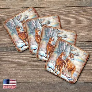Nature Wonders 95212C-S4 4 x 4 in. Deers Wooden Cork Coasters Gift - Set of 4