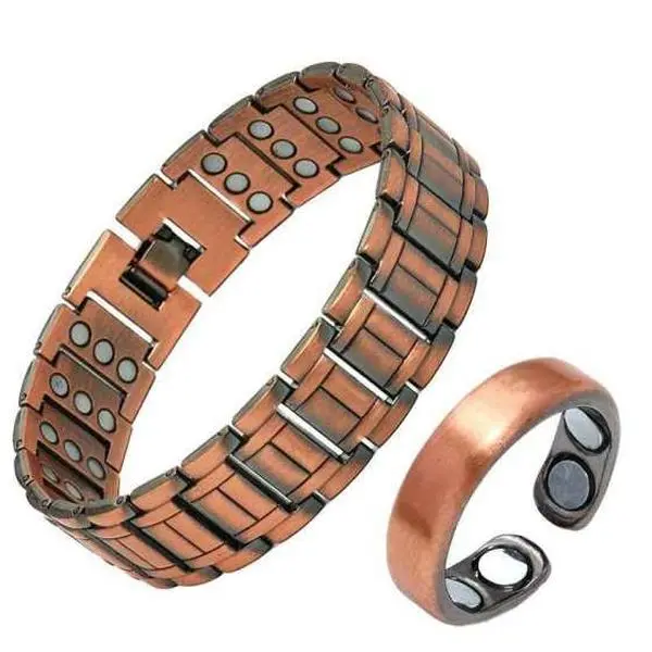 2-Piece Bracelet & Ring Set, Vintage Red Copper Adjustable Magnetic Bangle for Men, 3500 Gauss Therapy for Arthritis Support, Adjustable Mechanism Bracelets & Bangles, Copper Bracelets & Bangles, Energy Bracelets & Bangles