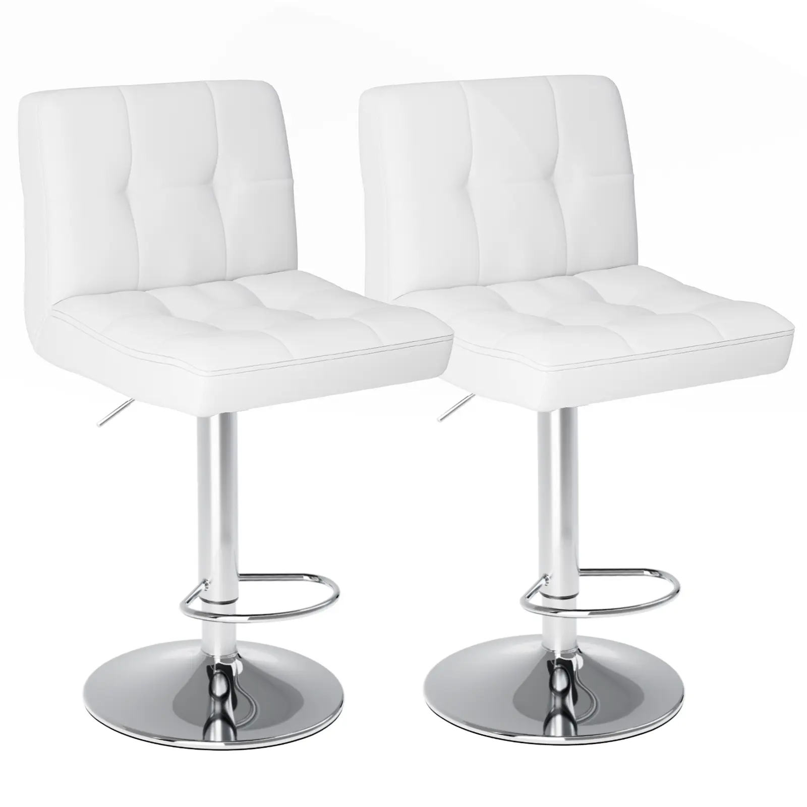 Bar Stools Modern PU Leather Adjustable Swivel Barstools, Armless Hydraulic Kitchen Counter Bar Stool Extra Height Square Island Barstool with Back Set of 2 (Leather, White)
