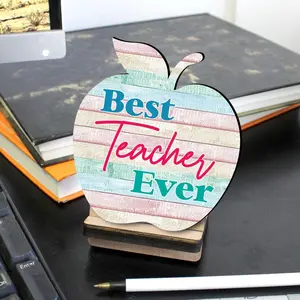 Designocracy 8457613M 12 x 9 in. Back to School Teacher End of Year Teacher Appreciation Rustic Apple Sign Unique Gift for Teacher