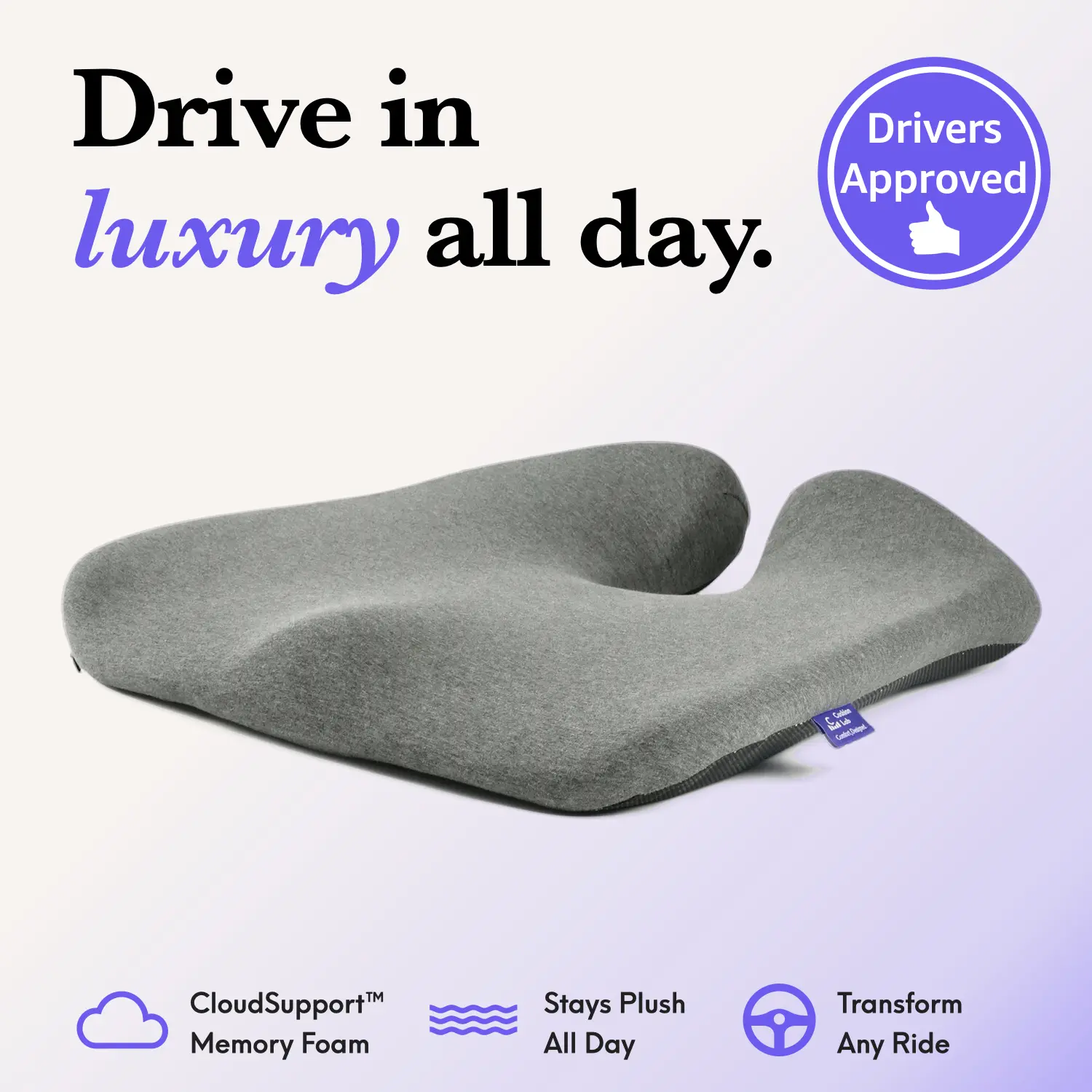 Cushion Lab | Cloud Cradle Car Seat Cushion — Drive Softly, Every Mile — Memory Foam Cushion for Cars, Trucks & SUVs