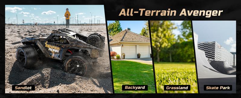 DEERC 1:14 Crawler RC Car, 48Kph High Speed RC Truck with LED Headlight, Offroad 4x4 2.4Ghz Remote Control Car, 2 Batteries, 40 Mins Running Time