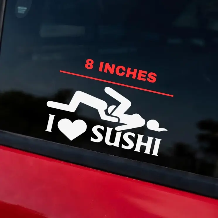 I Love Sushi Funny Car Decal | Adult Humor Vinyl Sticker | Bold Silhouette Car Window Decal | Funny Bumper Sticker for Cars Trucks Laptops | Statement Decal | Permanent Vinyl | 8x3"
