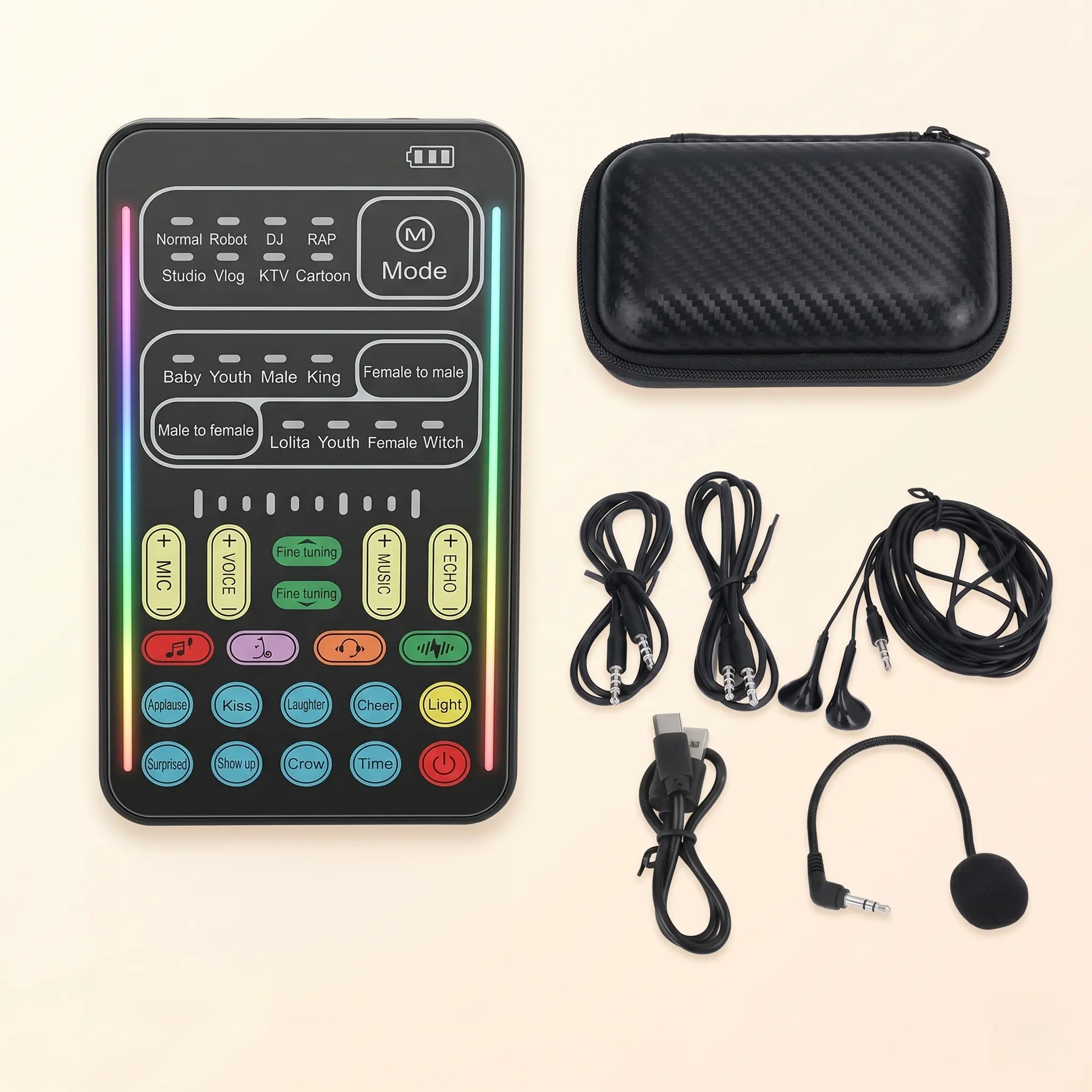 Compact Portable Plug-and-Play Voice Changer Audio Mixer Console - 16 Modes, 80 Effects Mini Sound Card with 3.5mm Audio Jack, DSP Noise-Reduction Chip, Crystal-Clear Sound for Smartphone Live Streaming, Gaming, Discord, Mini Mixer