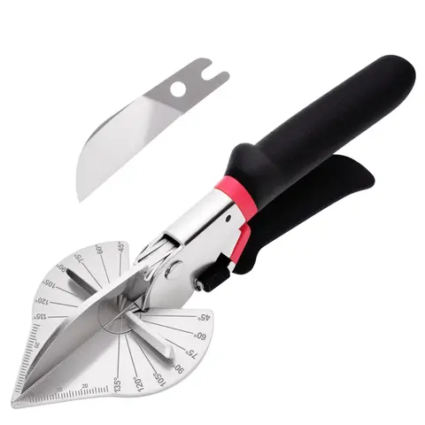 Aluminum Alloy Miter Shears with Anti-Slip Comfortable Grip, Ergonomic Handle Design & Secure Clasp Lock - 45-135 Degree Precise Cutting Angles, Durable Replacement Blades, SK5 Blade Swaps for Home Improvement Projects, Fast PVC & Wood Trim