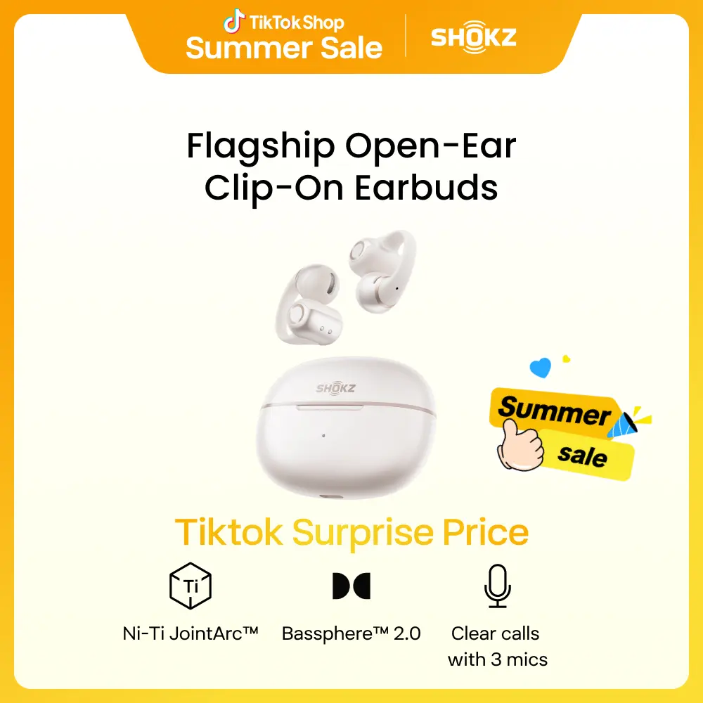 SHOKZ OpenDots 2 Open-Ear Clip-On Earbuds with Upgraded Dolby Audio, 3-Mic Clear Calls, Rich Bass, Up to 40 Hrs of Audio, Wireless Charging, Interchangeable Left/Right Earbuds, IP57, Bluetooth 6.1
