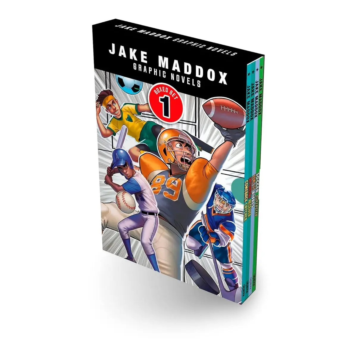 Jake Maddox Graphic Novels Boxed Set 1: Comeback Catcher, Daydream Receiver, Home Ice Rivals, Soccer Superstar Paperback – July 28, 2023