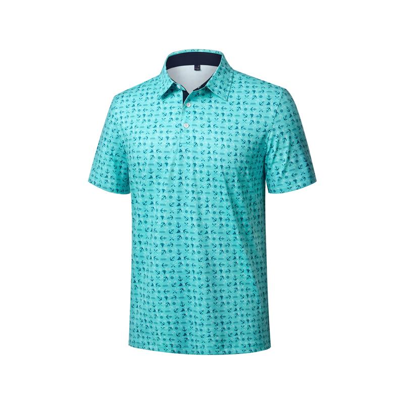 Alimens&Gentle Men's Printed Collar Short Sleeve All Over Print Polo Shirt, Moisture-Wicking, Lightweight, Stretchy, Regular Fit, Versatile for Daily or Business Casual
