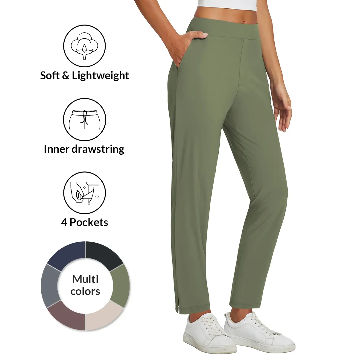 baleaf Women's Comfy Stretch Work Pants, Business Casual Pull-On Slacks with Zipper Pockets, Corporate Attire for Travel, Corporate Attire Women