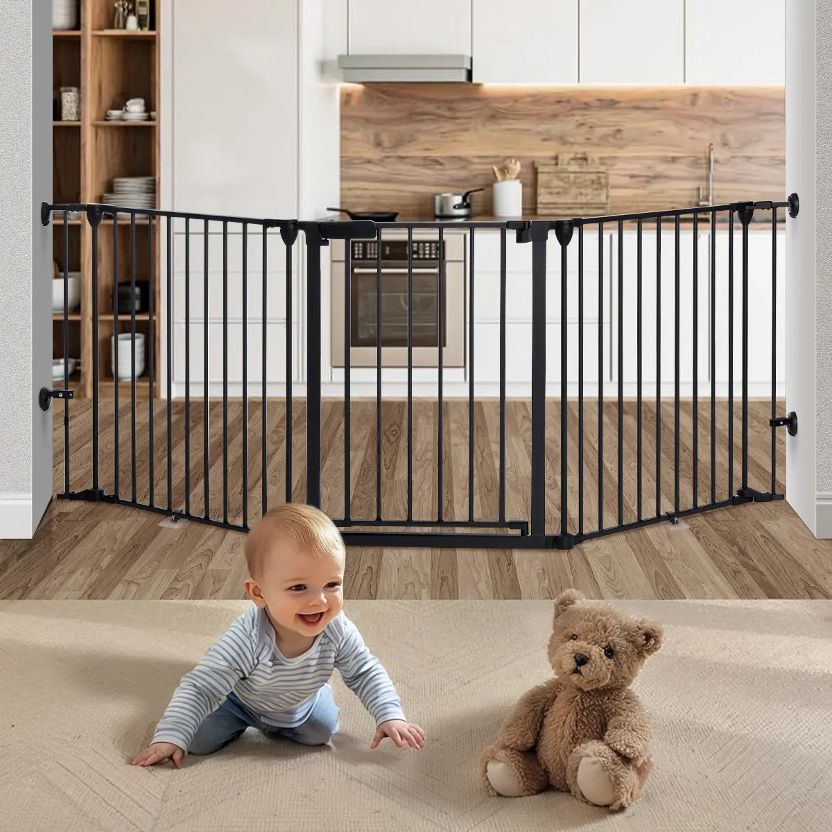 PAWGIANT 80" Extra Wide Baby Gate with Door, Dog Gates for The House Doorways Fireplace, Auto Close Baby Fence Play Area, Walk Through Pet Gate, Hardware Mounted, 3-Panels (30" Tall, Black), Mother's Day Gift, Summervibes
