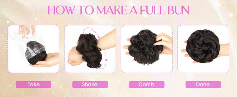 2PCS Large Messy Hair Bun Wavy Curly Scrunchies Synthetic Chignon Ponytail Hair Extensions Thick Updo Hairpieces for Women Girl Party Black