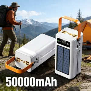 50000mAh Portable Solar Power Bank | PD22.5W Fast Charging with 2 Detachable Charging Cables, Multi Output Ports, LED Power Display, Flashlight & Lanyard, Charges 7 Devices At Once, Outdoor Camping Power Charger Compatible with iPhone Samsung iPad