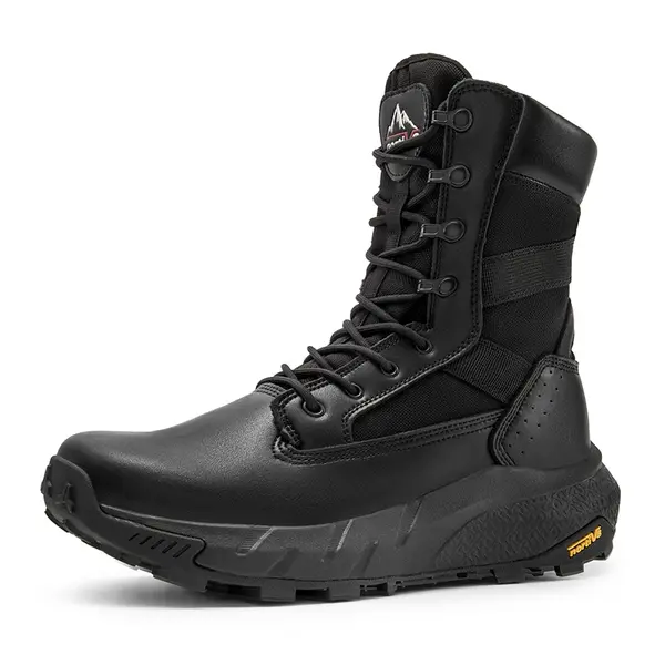 NORTIV 8 Men's Tactical Work Boots, Ankle-High Leather Military Shoes with Side Zipper, Breathable & Slip-Resistant for Outdoor Hiking, Workwear Shoes