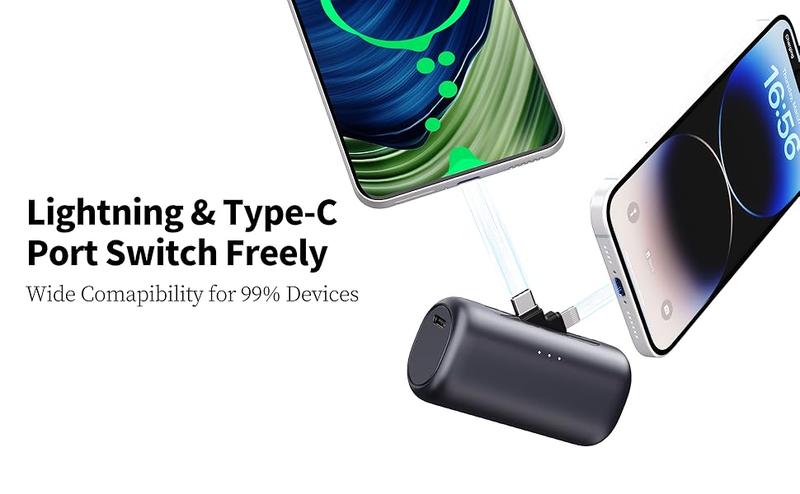 iWALK 5000mAh 2-in-1 Connector Portable Charger LinkPod Switch Power Bank for iPhone & Android Devices Travel Gadgets Usb Battery Operated Usb Battery Adapter