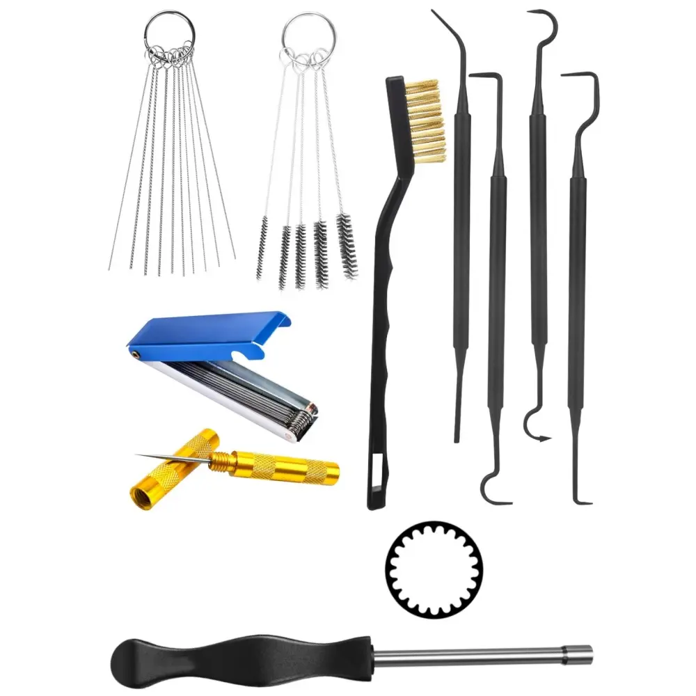 10-Pack Carburetor Cleaning Multi-Tool Kit, Stainless Steel Needles, Brushes, Hooks, 1 Carburetor Screwdriver, 1 Scraper – Professional Auto Fuel System Parts Tool Set for Motorcycle/ATV, Chainsaw