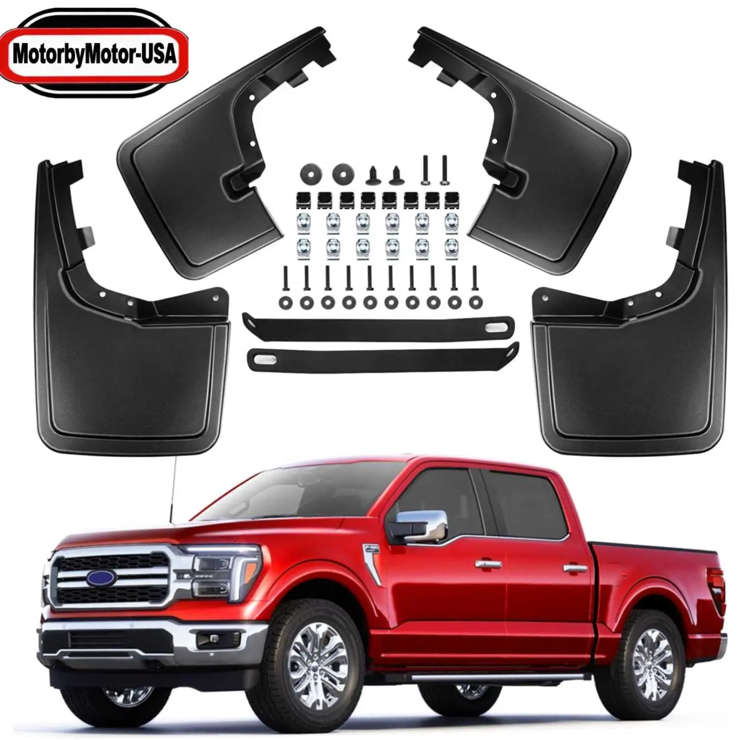 4-Piece Mud Flaps & Splash Guards Set - Debris Protector for Ford F-150 Platinum/Lariat/Tremor Crew Cab 2015-2017, Front & Rear Splash-Proof Panels, Complete Kit, OE Standards, IATF16949 Certified All-Weather Accessory