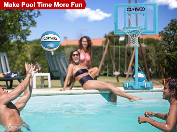 COFIYARD 32-inch swimming pool basketball hoop, equipped with a shatterproof backboard, with adjustable height ranging from 2.95 to 3.95 feet. It also comes with two basketballs and an air pump. Suitable for teenagers and adults. COFIYARD 32-inch swimming pool basketball hoop, equipped with a shatterproof backboard, with adjustable height ranging from 2.95 to 3.95 feet. It also comes with two basketballs and an air pump. Suitable for teenagers and adults.