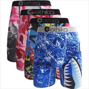 ETHIKA 3pcs/4pcs Men Underwear Boxers Breathable Man Swimming Underpants Plus Size Print Mens Panties Trunks Men's Boxershorts