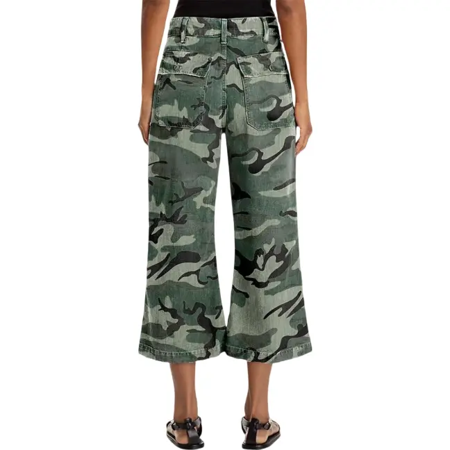 Flamingals Stretchy Camo Print Mid Waist Straight Leg Capri Pants Without Belt