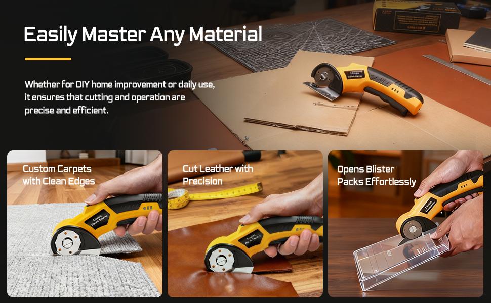 BaycoreX Cordless Electric Scissors,Cardboard Cutter Rechargeable, Electric Box Cutters with 1 Blade, 4V Upgrade Motor,Safety Lock & LED Light, Powerful Cutting Tool for Paper,Fabric,Carpet-Yellow SpringStatements