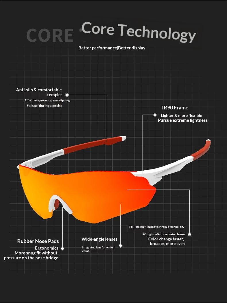 Photochromic Sunglasses Color Changing Sports Glasses UV400 TR90 Frame Lightweight Outdoor Windproof Dustproo